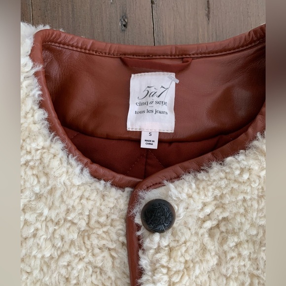 Cinq à Sept Naia Faux Shearling Jacket Ivory Mahogany - Picture 7 of 8